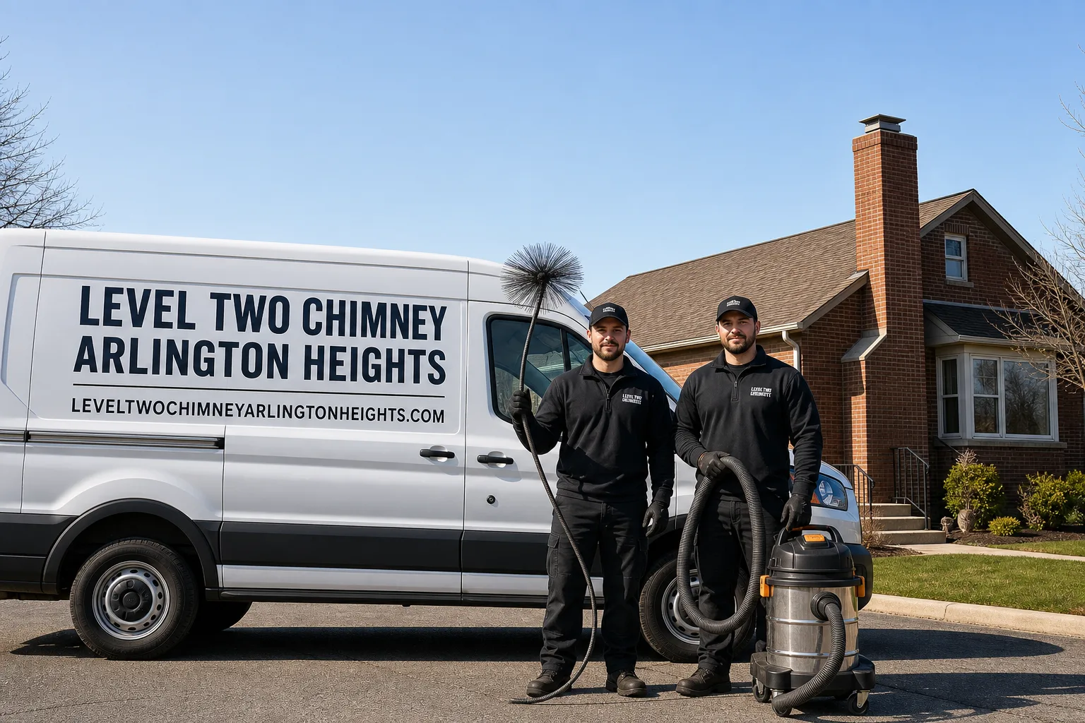 Level Two Chimney Arlington Heights chimney cleaning service vehicle and crew in Arlington Heights, IL